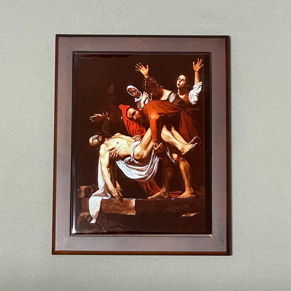 カラヴァッジョ キリストの埋葬 フォトタイル木製フレーム付き 絵画