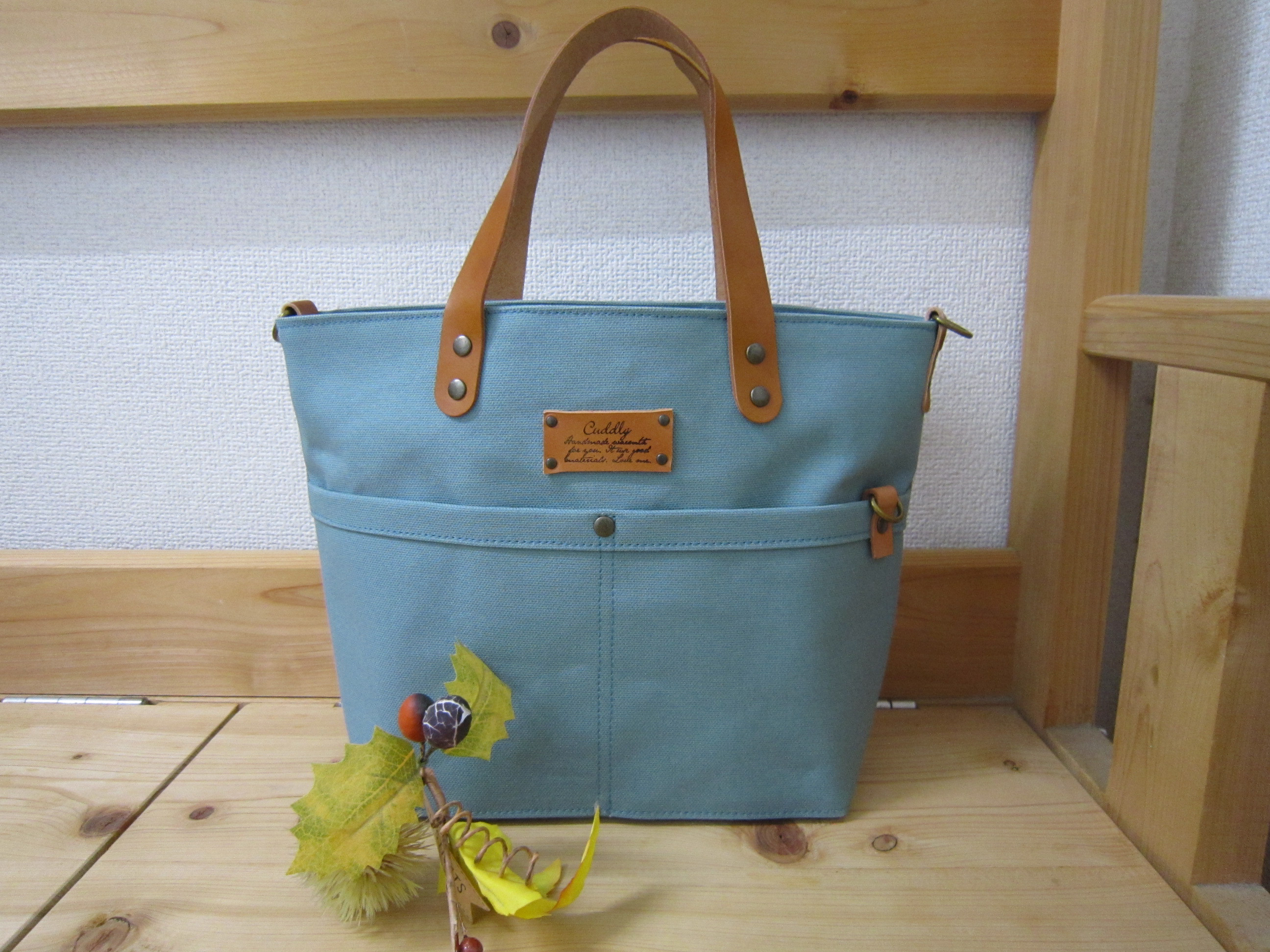 富士金梅8号帆布＊トートバック＊Dカン付き＊持ち手革＊裏地付き＊ブルー系