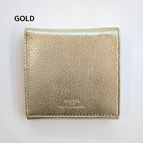 【ヤギ革】メタリックカラー２つ折り財布<5色展開>　本革　ヤギ革　　革財布　折り畳み財布　カラフル　M1018M 2枚目の画像