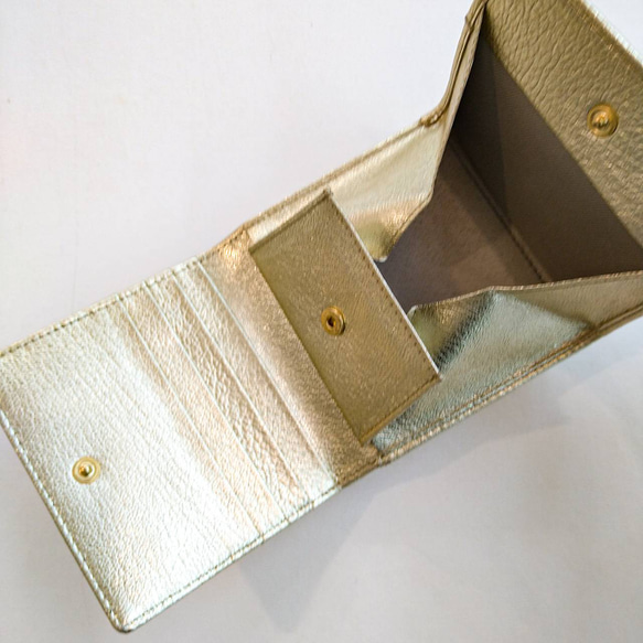 【ヤギ革】メタリックカラー２つ折り財布<5色展開>　本革　ヤギ革　　革財布　折り畳み財布　カラフル　M1018M 8枚目の画像