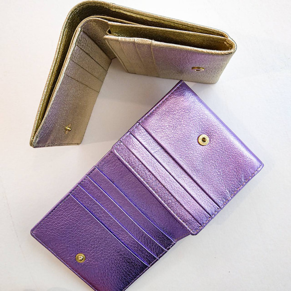【ヤギ革】メタリックカラー２つ折り財布<5色展開>　本革　ヤギ革　　革財布　折り畳み財布　カラフル　M1018M 9枚目の画像