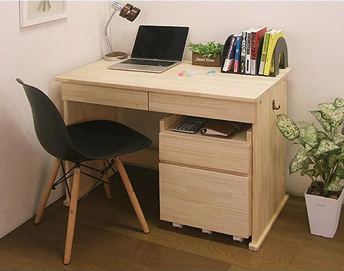 学習机 天然木パイン材デスク「エル」２点セット 勉強机