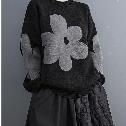 大きいサイズ レディース 秋冬 ニット トップス 花柄 新品 長袖