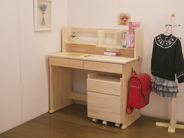 学習机 天然木パイン材デスク「エル」３点セット 勉強机