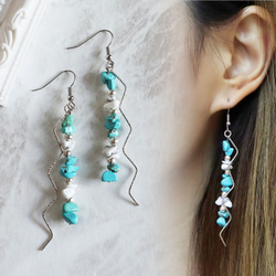 1694】ブルー カラフル さざれ石 ハンドメイド アクセサリー ピアス