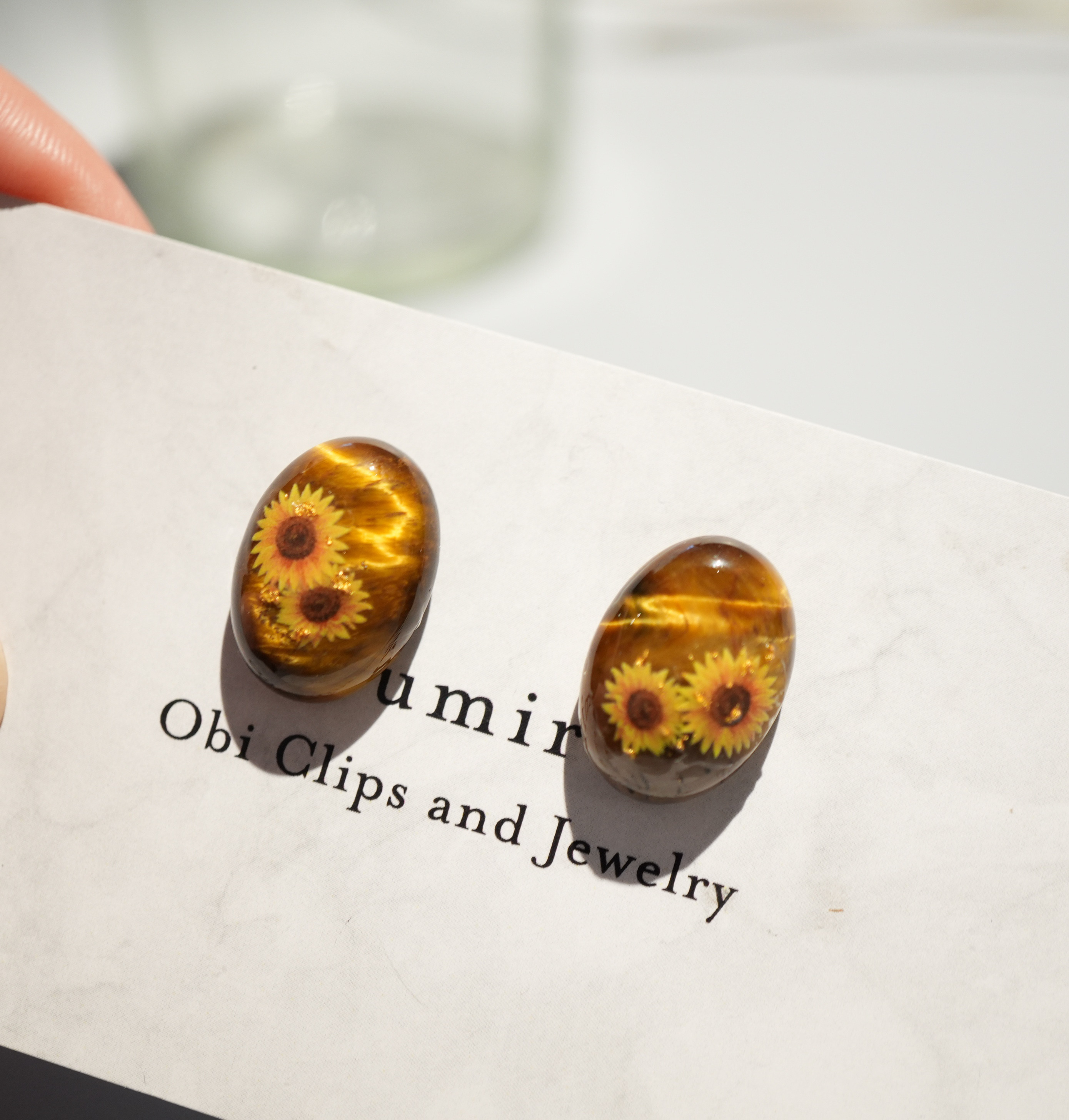 タイガーアイとひまわりのピアス イヤリング  天然石　向日葵 夏祭り