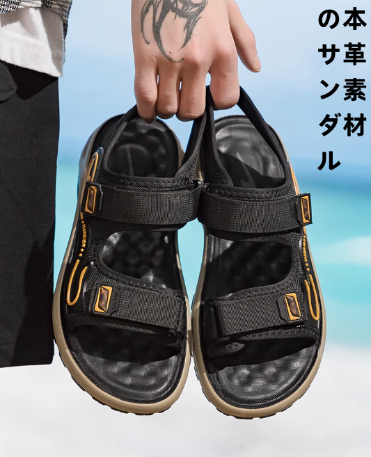 サンダルメンズ2025年夏新作厚底シューズカジュアルスポーツサンダル通気マジック貼りビーチシューズ