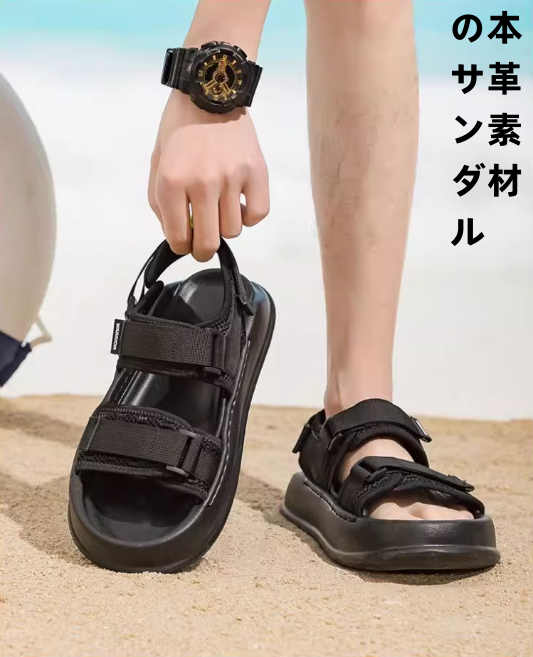 男性用2025年春夏新型通気性冷却モップマジック貼りスポーツ厚底サンダル男性