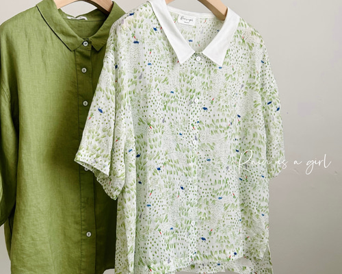 夏芝生☆可愛い花柄の半袖シャツ☆天然素材】ラミー│天然素材│兎