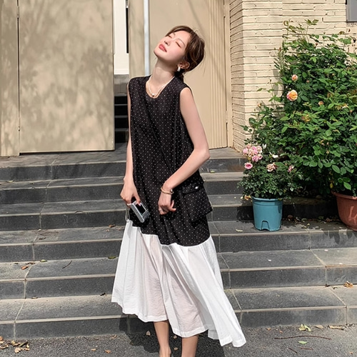 新型白黒キルティングロングスカート学院風女子ゆったり減齢高級