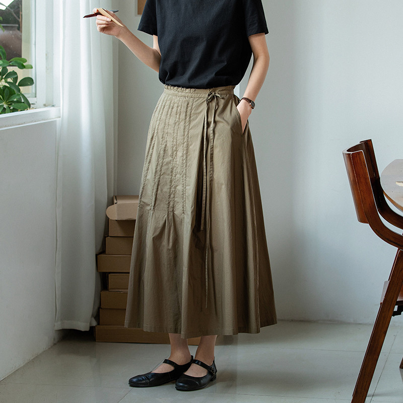 ウエストにファスナー付きスカート　裏地付き100%コットンスカート　3色　S-Mサイズ　S449