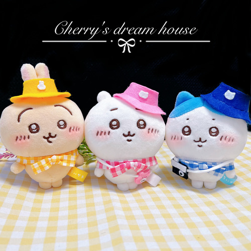ハチワレさま　10センチサイズのぬいぐるみ服 ぬい服 10cm ちいかわ ハチワレ ピクニック衣装 可愛い ぬいぐるみ