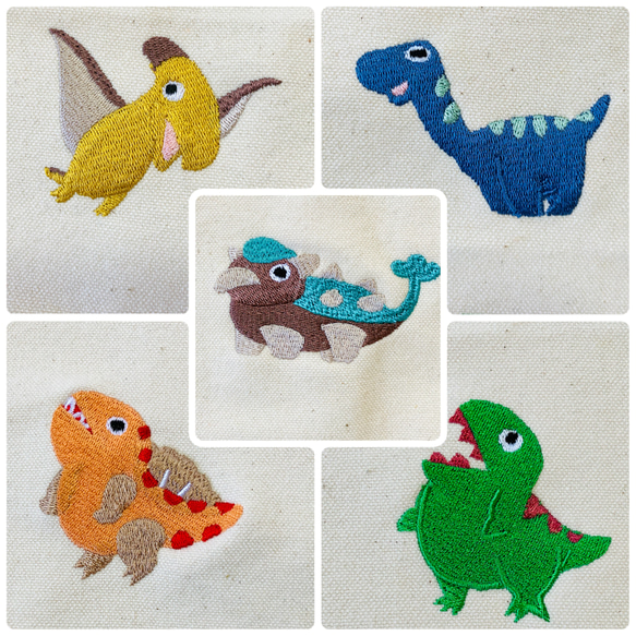 Sサイズ　おとぼけだいなそー　nubiが選べる お着替え巾着　ヌビポーチ　お着替え　おむつポーチ　恐竜刺繍　オリジナル 3枚目の画像