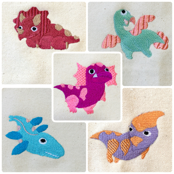 Sサイズ　おとぼけだいなそー　nubiが選べる お着替え巾着　ヌビポーチ　お着替え　おむつポーチ　恐竜刺繍　オリジナル 4枚目の画像