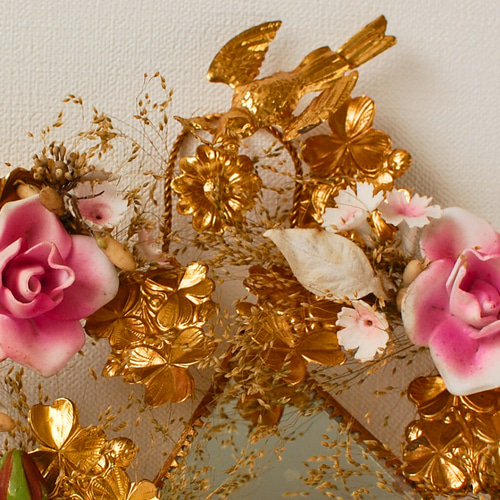 フランス ブロカント 小ぶりで可愛らしい グローブドマリエ アンティークグローブドマリエ オレンジの花 小鳥 フランス