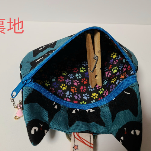 ハンドメイド 猫型ファスナーポーチ コスメカードケース 猫柄 小銭入れ