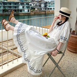 丈が選べる すずしげマリン風刺繍 ティアードロングスカート【春夏秋