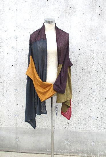 大好評再販まつり2025　2WAYリネン100％のストールカーディガン　スカート　５色切替パネル①　　1枚限定