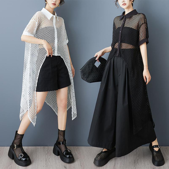 福袋・半額ポスター - クリーニング屋さん専用の通 シャツ シアー メッシュ 大きいサイズ レディース 新品 春夏 シャツ+ブラウス(半袖+袖なし)