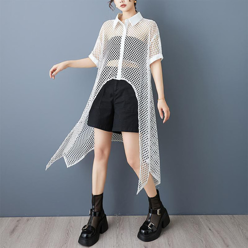 大きいサイズ メッシュ シアー シャツ レディース 春夏 新品