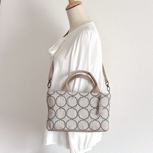 前後2wayミナペルホネン/タンバリンと倉敷帆布のオーバルトートバッグ