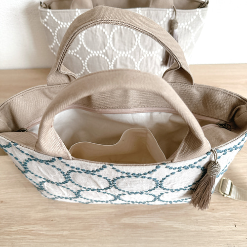 前後2wayミナペルホネン/タンバリンと倉敷帆布のオーバルトートバッグ