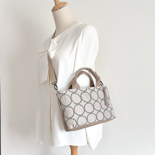 前後2wayミナペルホネン/タンバリンと倉敷帆布のオーバルトートバッグ