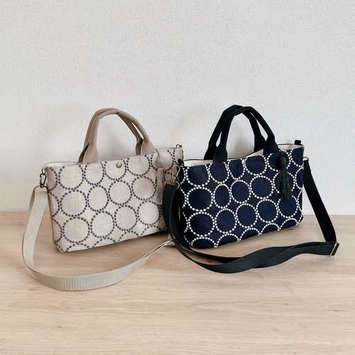 前後2wayミナペルホネン/タンバリンと倉敷帆布のオーバルトートバッグ