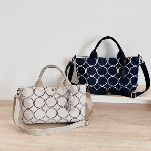 前後2wayミナペルホネン/タンバリンと倉敷帆布のオーバルトートバッグ