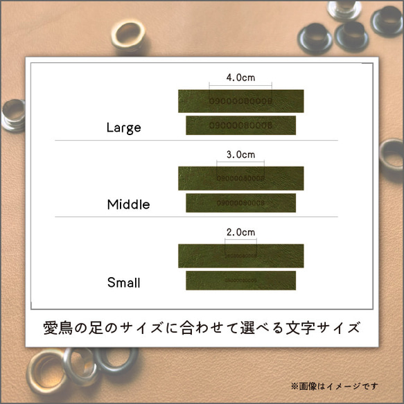 フクロウ用アンクレット　お名前等刻印できます　モスグリーン 3枚目の画像