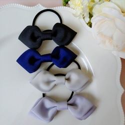 リボン名札クリップなふだちゃん リボン柄ネイビー×ホワイトゴールド