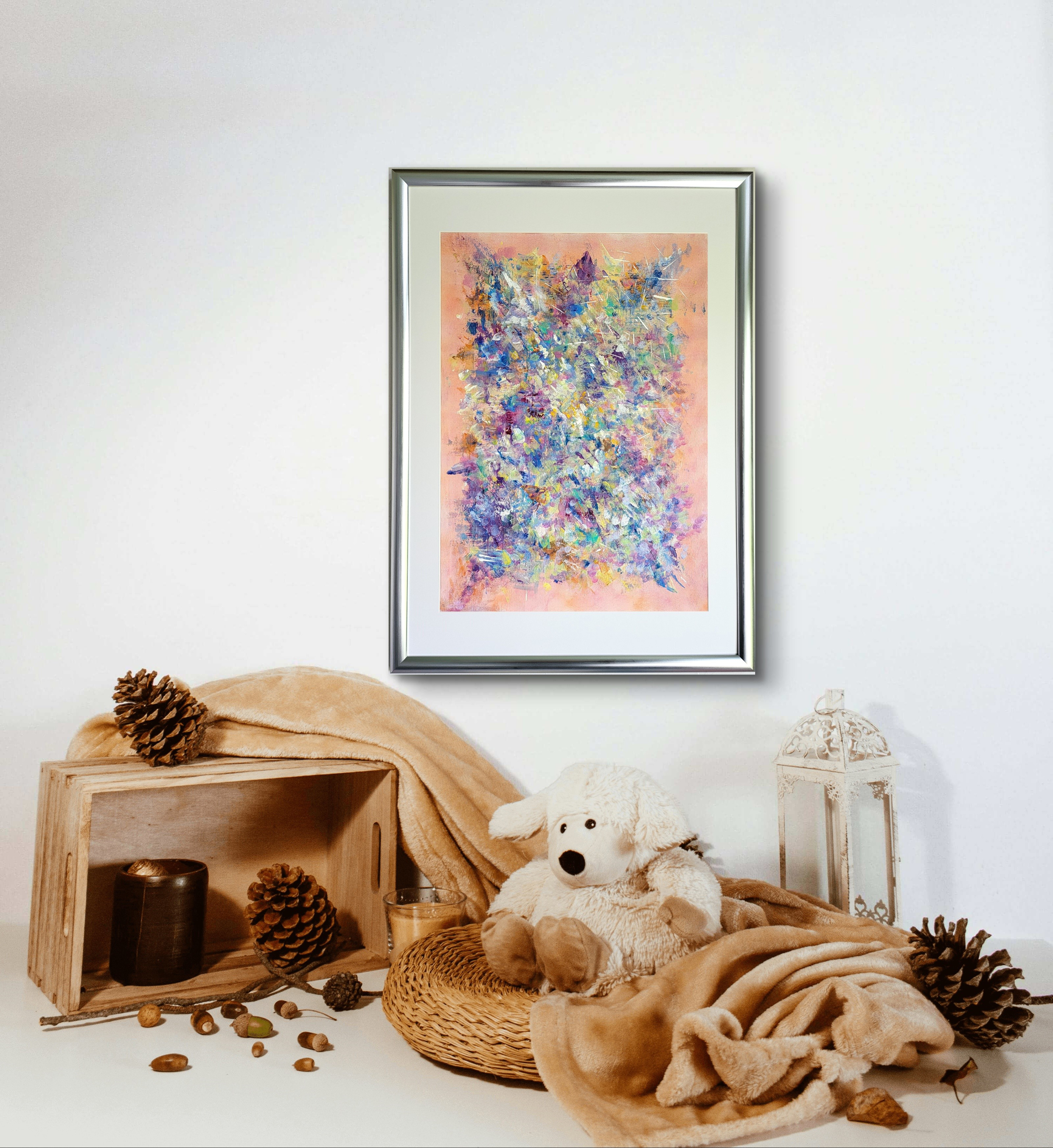 ハンドペイント　新品未使用　黒　風景画　モダンアート　漆塗り　飾り　額縁