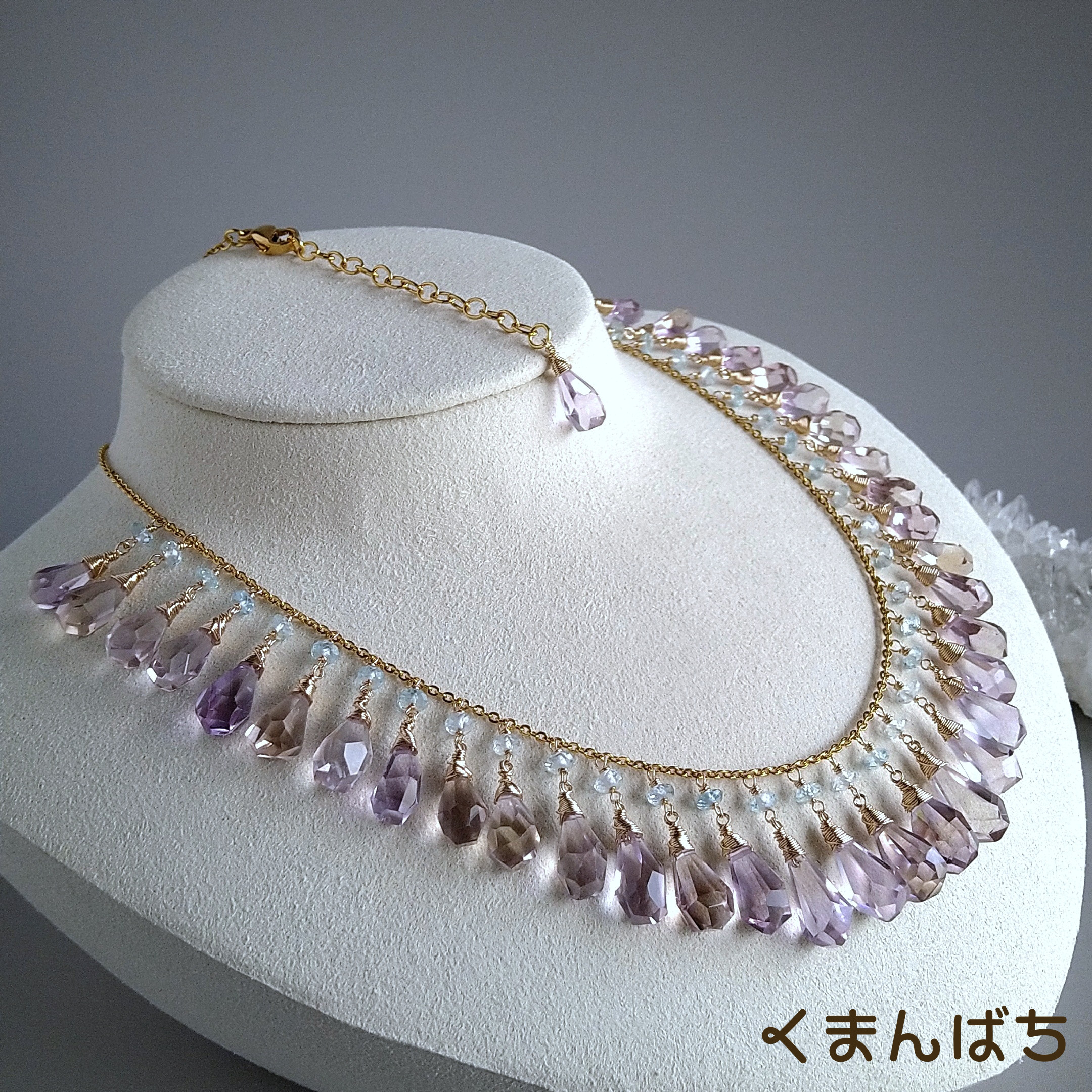 《14kgf×sus316》春色アメトリン36石使用！スカイブルートパーズ♡ラグジュアリーロングネックレス♡1480