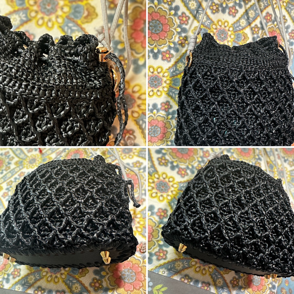 No.218②コットンラフィア✳︎巾着かごバッグ⚫︎「ピンクがかった麦色」と「黒」のみ⚫︎creema限定販売 14枚目の画像