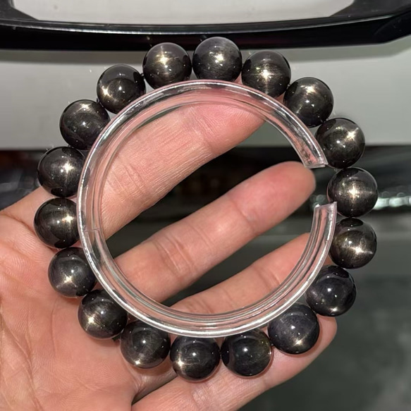 天然無処理 ブラックサンストーン ブレスレット 11.3mm ブレスレット  