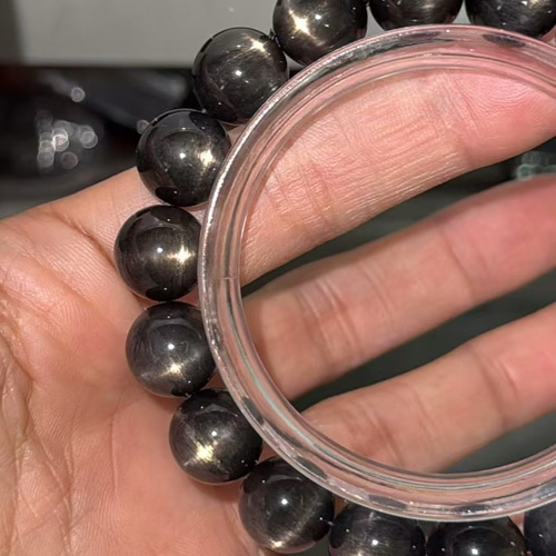天然無処理 ブラックサンストーン ブレスレット 11.3mm ブレスレット  