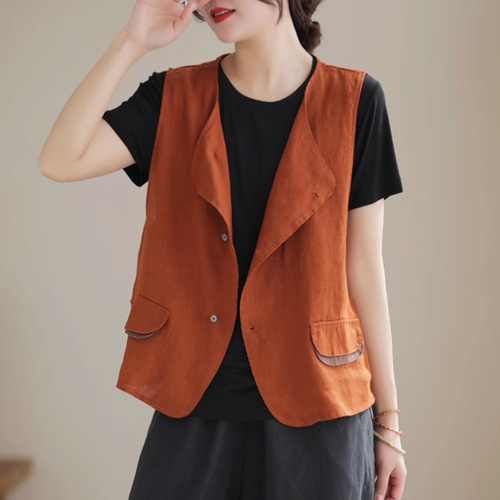 春夏物　TRUBE オシャレデザイン　綿麻ベスト　ゆったりサイズ dxl-qs-lady143-01.jpg
