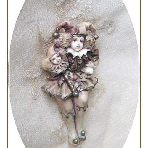 彩色半立体絵画 ブローチ仕様 ダンシング ピエロ クラウン 道化 耽美