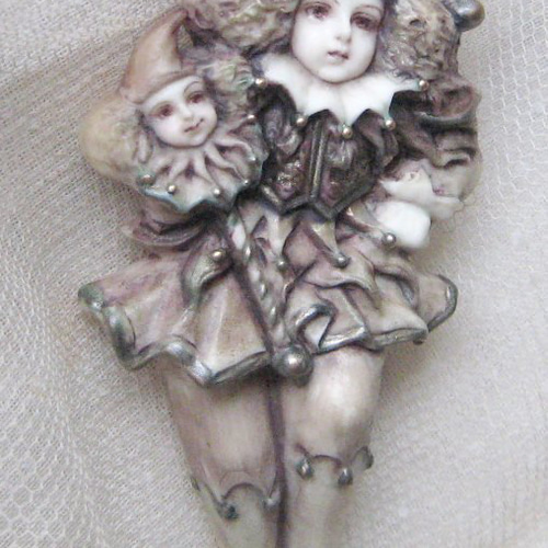 彩色半立体絵画 ブローチ仕様 ダンシング ピエロ クラウン 道化 耽美