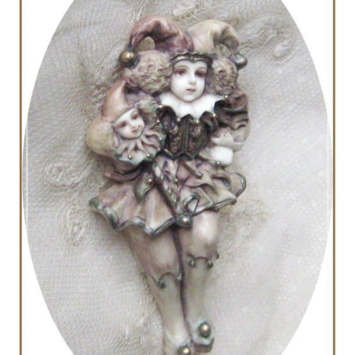 彩色半立体絵画 ブローチ仕様 ダンシング ピエロ クラウン 道化 耽美