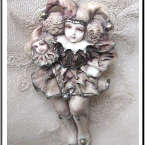 彩色半立体絵画 ブローチ仕様 ダンシング ピエロ クラウン 道化 耽美