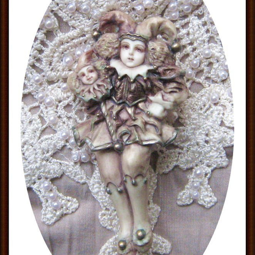 彩色半立体絵画 ブローチ仕様 ダンシング ピエロ クラウン 道化 耽美