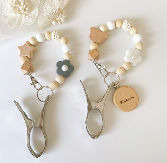 <名入れ可能> シューズクリップ ベビーカー 赤ちゃん ストラップ　出産祝い　おしゃぶりホルダー 2枚目の画像