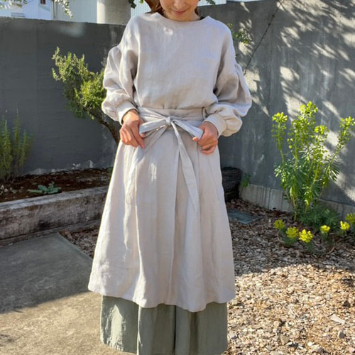 ロングのハンドメイドかっぽう着 リネン｜長時間着ても疲れにくい 大人のセパレートかっぽう着 エプロン