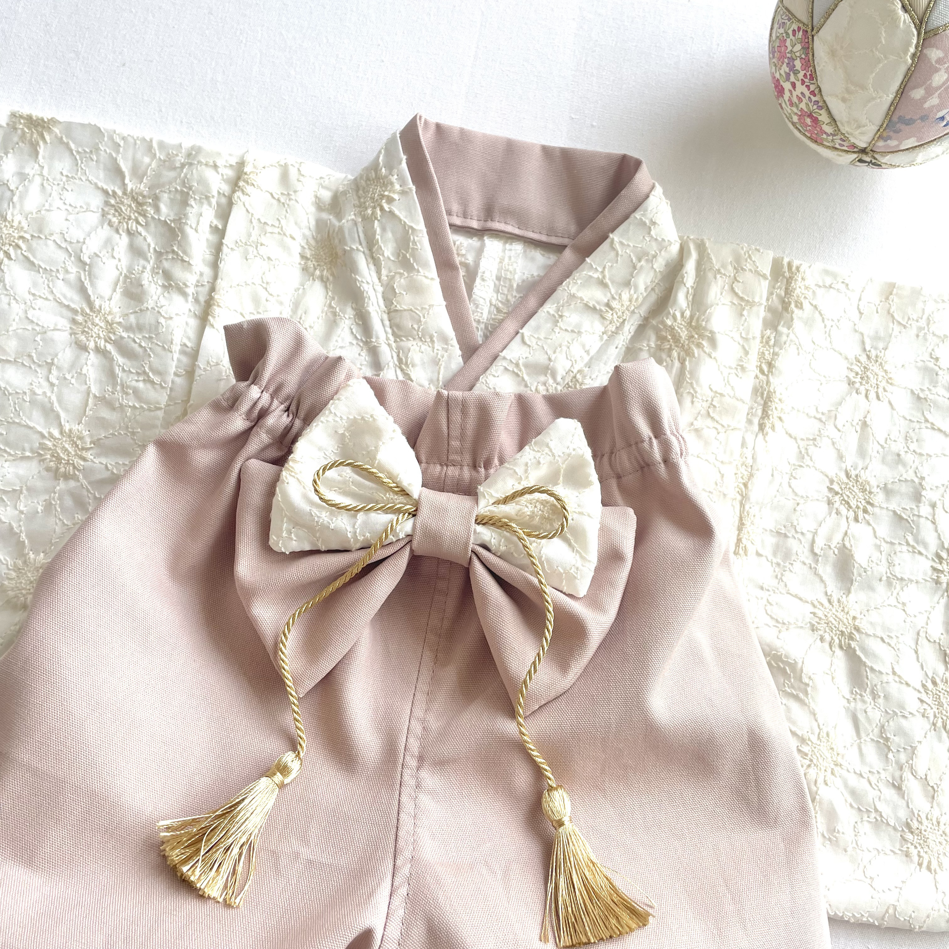 【お食い初め・100日祝いに】洗えるベビー袴｜女の子／花柄×ピンク｜お宮参り　百日祝い　出産祝い　七五三　初節句