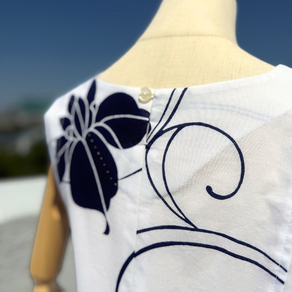 日本/木綿 和風 和柄 ワンピース バルーン 浴衣 ゆかた M 新品 アップサイクル 着画 ジャスミンワンピース　 4枚目の画像