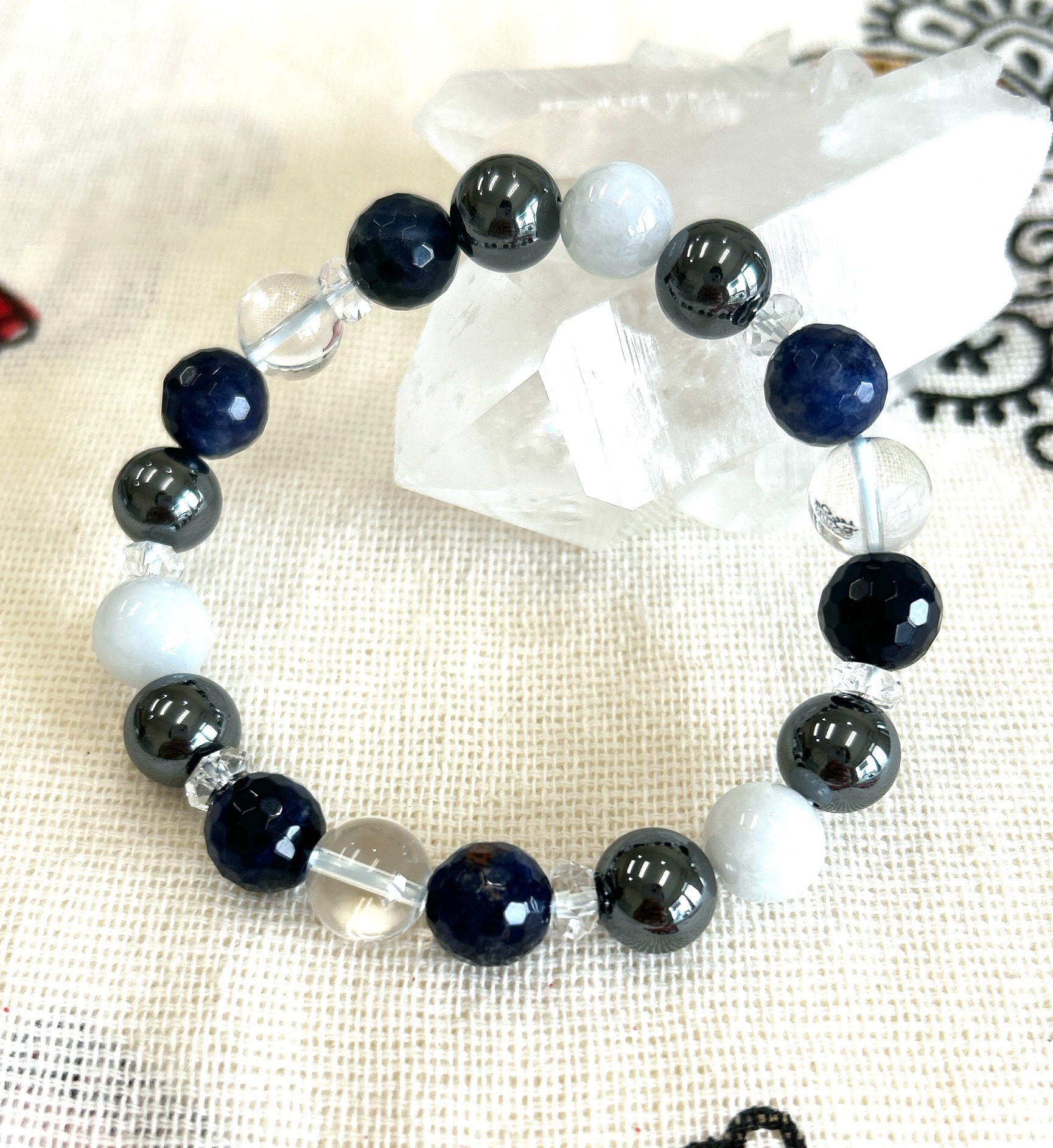 【メンズサイズ♪５月誕生石】健康のお守り♪1点もの♪六芒星天然石ブレスレット♪送料無料♪