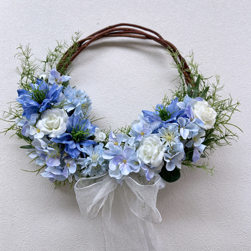 晴れやかな空色♡ブルーリースアレンジ〜アーティフィシャルフラワー〜