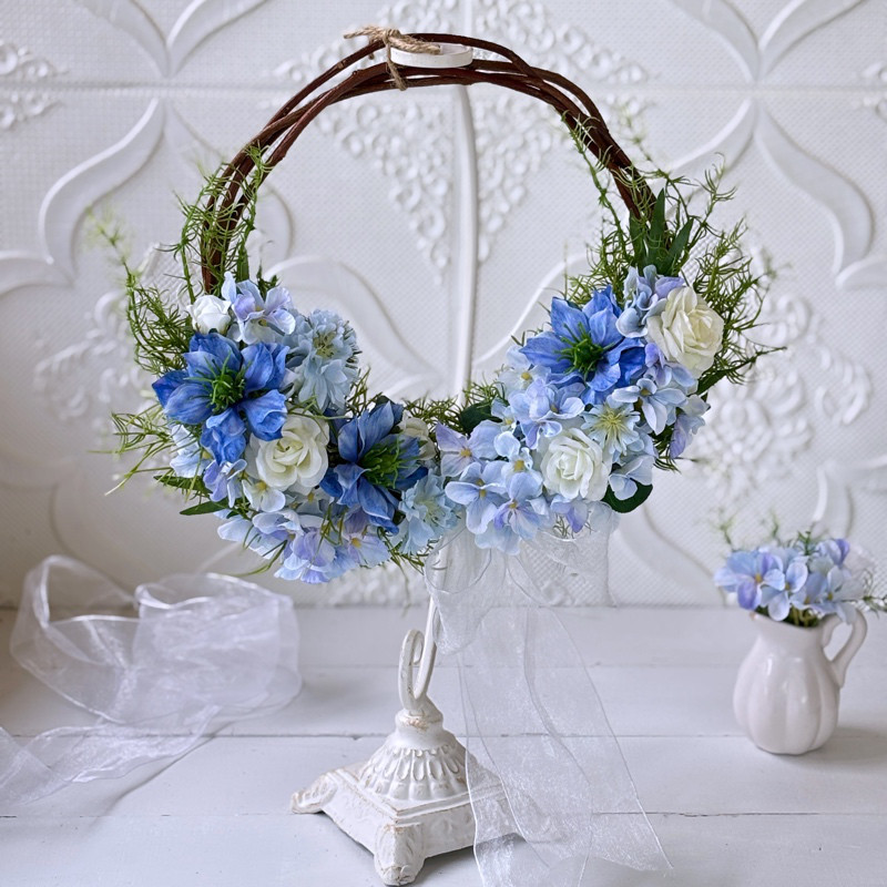 晴れやかな空色♡ブルーリースアレンジ〜アーティフィシャルフラワー〜