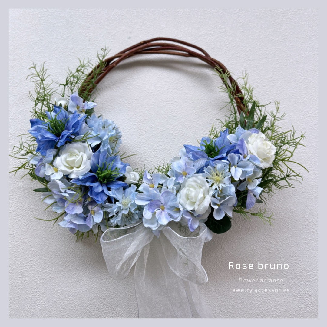 晴れやかな空色♡ブルーリースアレンジ〜アーティフィシャルフラワー〜